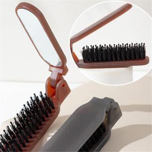 거울이 달린 접이식 브리슬 빗 휴대용 포켓 여행 마사지 헤어 스타일링 도구
