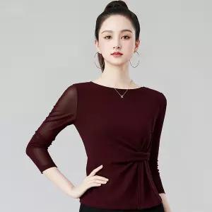 스포츠 댄스옷 여성 줌바 사교 방송 라틴 댄스복 왈츠 라인 티셔츠