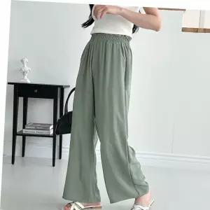 플리츠배기바지 여자 프릴디테일 스모크 허리밴딩 와이드핏 린넨 바지