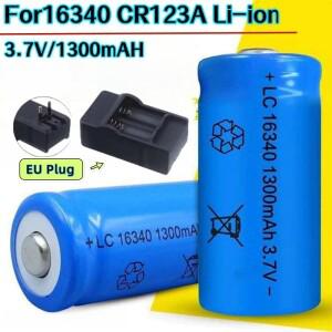 3.7V 1300mAh 16340 CR123A 리튬 이온 충전지  배터리 용 LED 손전등 레이저 펜용 EU 충전기