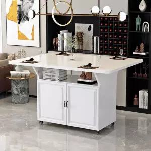 접이식 수납장 - 식탁 아일랜드 보조테이블 바 작업대 화이트80cm 이동식 홈바 홈 주방