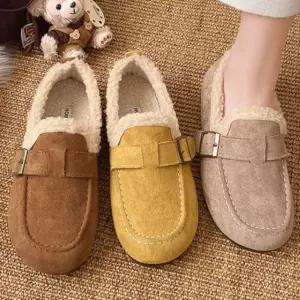 로우 슬립온 스웨이드 겨울 폭신 털안감 단화 여성 데일리 신발