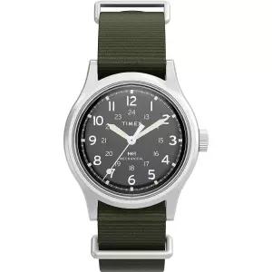 Timex 남성용 Mk1 36mm 시계 - 그린 스트랩 블랙 다이얼 스테인리스 스틸 케이스 192179
