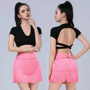 라틴 댄스 스커트 수술 의상 라인댄스복 더블레이어 여성 하의 치마