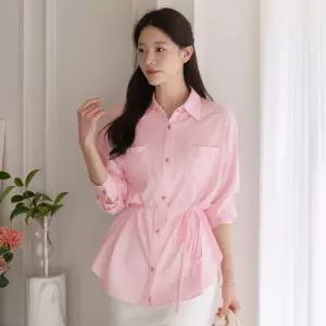 [시크라인] (~XXL까지) 모디 허리끈 린넨 롱 셔츠 블라우스 봄 가을 간절기 데일리 캐쥬얼 출근룩 베이직 빅사이즈