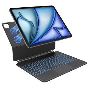 에어 13인치 및 프로 12.9인치 매직 키보드 무선용 테크커스 케이스, 멀티터치 트랙패드로 충전 가능, 이지 셋 스탠드, 블랙