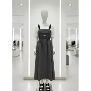 긱시크 포켓 스트링 카고 바스락 멜빵 롱 원피스