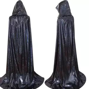 반짝이 후드 코스튬 공용 할로윈 남녀 광택 망토 케이프 빨간 긴