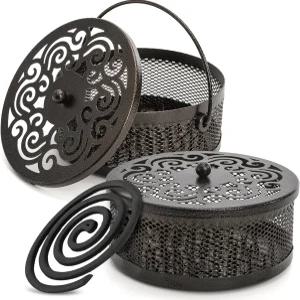 뚜껑과 손잡이가 있는 ZENFUN 2팩 철제 코일 홀더 뚜껑이 청동 향로 캠핑용 레트로 실내 실외 방화 지름