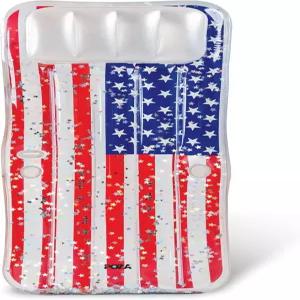 POZA 팽창식 거대한 미국 국기 수영장 매트리스 - 반짝이는 색종이 프리미엄 두꺼운 에어 매트 헤드레스트