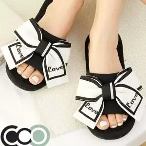 부드러운 리본 실내화 퀼팅 거실 실내화 여성용 데일리 귀여운