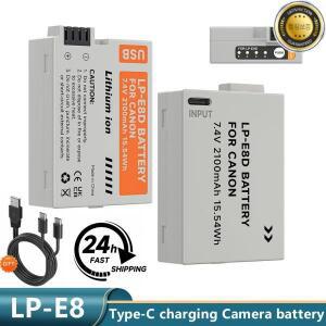 LP-E8 Type-C 충전 2100mAh LED 디스플레이 배터리 Canon EOS 550D 600D X4 X5 X6i T2i