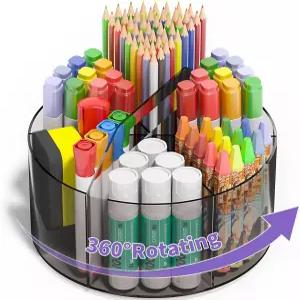 메핏 아크릴 펜 정리함 사무실 학교 가정 미술 용품 그레이용 크레용 홀더 6칸이 있는 360도 회전 책상