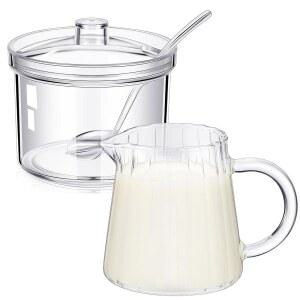 베이더케 설탕 및 크리머 세트 3개, 8.5온스 아크릴 크림 피처, 뚜껑과 숟가락이 있는 유리 설탕 그릇, 크림 및 설탕 세트, 커피 서빙 세트 결혼 선물