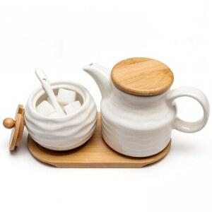 세라믹 설탕 및 크리머 용기 세트, 12온스 크림 피처 및 7.5온스 도자기 설탕 그릇 뚜껑, 커피 서빙 세트, 커피 크리머 및 설탕 세트, 팜하우스 키친 홈 카페