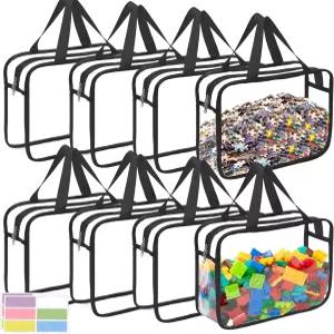 지퍼와 라벨이 달린 대형 장난감 보관 가방 8팩 보드 게임용 투명 PVC 방수 정리 퍼즐 조각 빌딩 블록