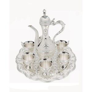 빈티지 터키 티 세트 6컵과 트레이가 있는 정교한 티 세트 장식용 레트로 티 서비스 세트(실버 화이트)