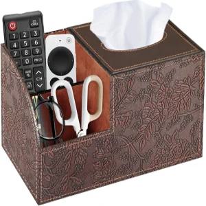 수납공간이 있는 팬지 스퀘어 티슈 박스 커버 PU 가죽 큐브 홀더 리모컨 나이트스탠드 정리함 엔드 테이블
