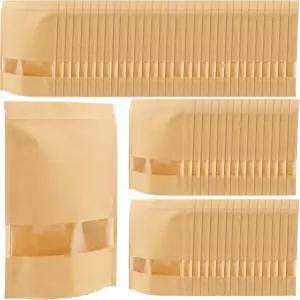 닝완 200팩 7 x 10인치 크래프트 스탠드업 파우치 가방 투명 창과 찢김 노치가 있는 페이퍼 지퍼백 리셀링