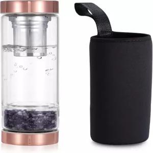 천연 자수정 치유 유리 물병인 옵션 크리스탈 물병에는 루즈 티 인퓨저 병과 보호 슬리브가 포함되어