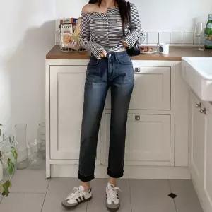 [신상오픈런]슬림핏 스트레이트진 스판 여성 테이퍼드 청바지 블랙진 (31929282)