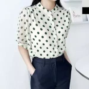 여성셔츠 시스루 도트 블라우스 쉬폰 셔츠긴팔 여름 7부 1P