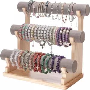 험버보트 벨벳 팔찌 홀더 여성용 3단 정리함 디스플레이 벤더 홈용 나무 시계 스탠드 스크런치 뱅글 보관