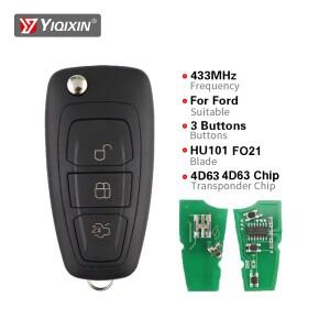 YIQIXIN 433Mhz 포드 포커스 운송 C-Max MK3 Mondeo Kuga Fiesta 2011 4D60 칩 40 80 비트 용 원격 자동차