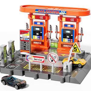 KIZONLY 장난감 자동차 놀이 세트, 활동 드라이버 이동식 호스가 있는 주유소, 주차장, 1:64 스케일 및 용 차고 1-3, 활성화 방법