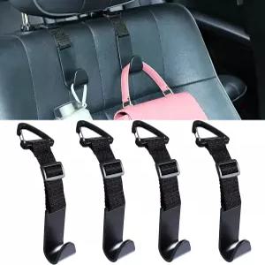 토이야손 조절식 4팩 자동차 헤드레스트 후크 - 지갑 가방 및 식료품 블랙용 튼튼한 클립이 장착된