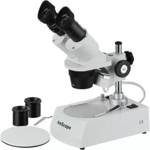 AmScope SE305R-PZ 전방 쌍안경 스테레오 현미경 WF10x 및 WF20x 피스 10X-60X 배율 1X 3X 목표 상부 하부