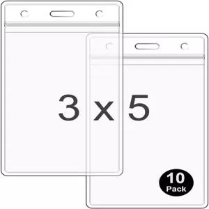 WTQ 10팩 방수 신분증 배지 홀더(삽입물에 3x5 장착) 지퍼가 달린 밀봉 가능한 홀더 투명 플라스틱 이름표