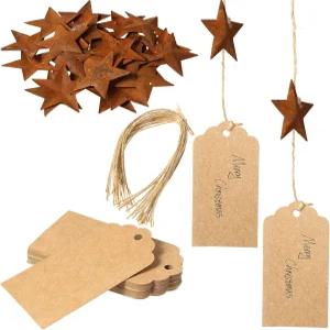 자닌카 60피스 크리스마스 크래프트 종이 태그와 러스티 메탈 스타 러스틱 빈티지 미니 30피스 트윈 아트