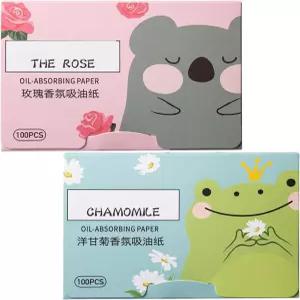 얼굴용 오일 흡수 시트 200매 메이크업 블로팅 페이퍼 부드러운 유니 (로즈+카모마일)