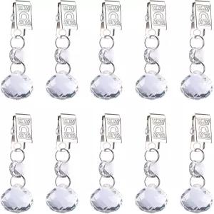 롱셩 - 2001년부터 10개 테이블보 무게 크리스탈 드롭 펜던트 테이블 커버 행거와 금속 클립 포함