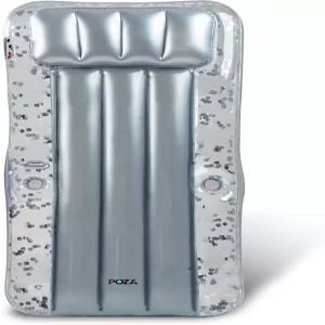 POZA 풍선형 거대 수영장 매트리스 - 반짝이는 색종이 프리미엄 두꺼운 에어 매트 헤드레스트 휴대폰 홀더