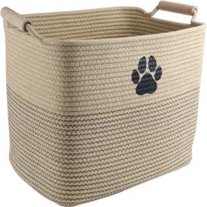 브라보토 키 큰 코튼 로프 개 장난감 바구니 용품 정리함 나무 손잡이가 달린 통 거실 공간용 애완동물