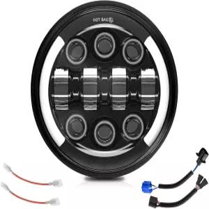 몬드뷰 5.75인치 LED 오토바이 헤드라이트 3500LM 원형 하이/로우 빔 크레센트 주간주행등(DRL) 호박색