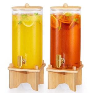 파티에 가장 좋아하는 맛의 유리 음료 디스펜서: 스탠드가 있는 2PCS 1.5갤런 대형 음료 디스펜서, 스테인리스 스틸 스피갓이 있는 워터 레모네이드 디스펜서, 주스, 음료, 선티 디스펜서에 이상적입니다