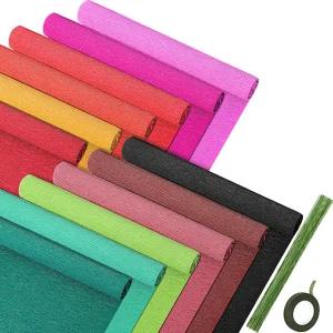 크리스폴 12롤 크레이프 종이 롤 12가지 색상의 와이드 스트리머 모듬 스트리머와 플로럴 스템 와이어 및