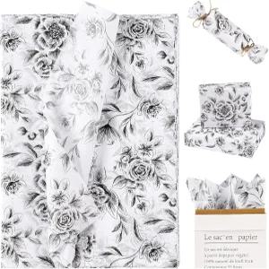 RUSPEPA 꽃 티슈 페이퍼 선물 가방 꽃다발 포장 결혼식 신부 샤워 미술 공예품용 블랙 화이트 빈티지