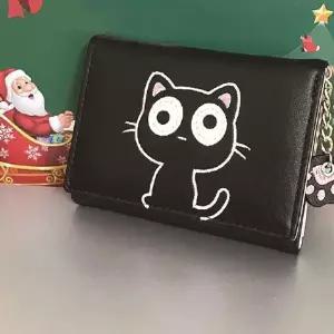 여성 귀여운 고양이 캐릭터 소가죽 카드지갑 반지갑 손지갑