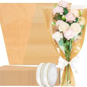 발렌타인데이 플로리스트 샵 용품을 위한 KFPPLXQ 100개 꽃다발 포장지 리본 2개 포함 크래프트 종이