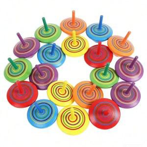 멕시코 파티를 위한 24개의 PCS 나무 회전 팽이, 다채로운 자이로스코프 무지개 생일 선물 선호