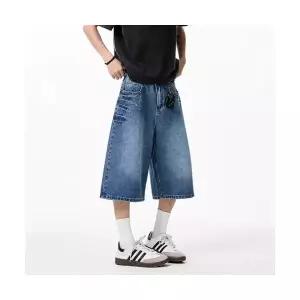 청반바지 여성 청바지 번개무늬 워싱 데님 칠부바지 여름 하이웨스트 일자 와이드 반바지 admr2