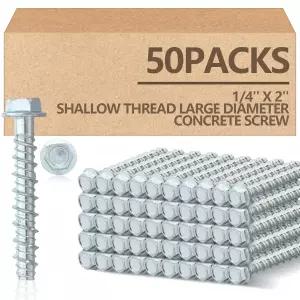 탄데피오 50 팩 1/4 x 2 콘크리트 나사 고정 아연 도금 대구경 헤비 듀티 앵커 석조 벽돌 블록 데크 프레임