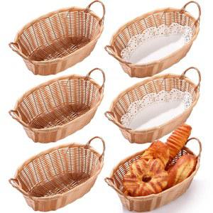 TIONCY 종이 라이너가 있는 서빙용 푸드 스낵 고리버들 패스트 과일 바구니 6개 포함 손잡이 플라스틱 음식