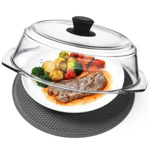 IN 음식 가드 커버 스플래터 실리콘 없음 25 4CM 10인치 전자레인지 손잡이 플레이스 제빵기구 접시 있는 플라스틱 매트용 뚜껑 식품 등급 플레이트 유리 손잡이가 서빙 조리기구