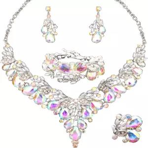 여성용 QYJ 주얼리 세트 성명 목걸이 당글 귀걸이 팔찌 반지 화이트/KC 골드 도금 라인스톤 펄 크리스탈