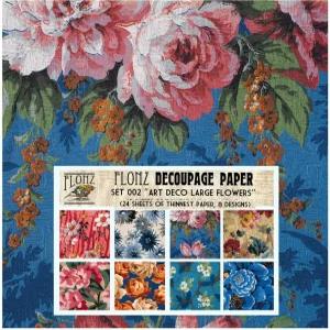 디커플리지 페이퍼 팩(24매 6 x6 ) 아르데코 대형 플라워 플로렌스 FLONZ 빈티지 스타일의 및 공예용 종이